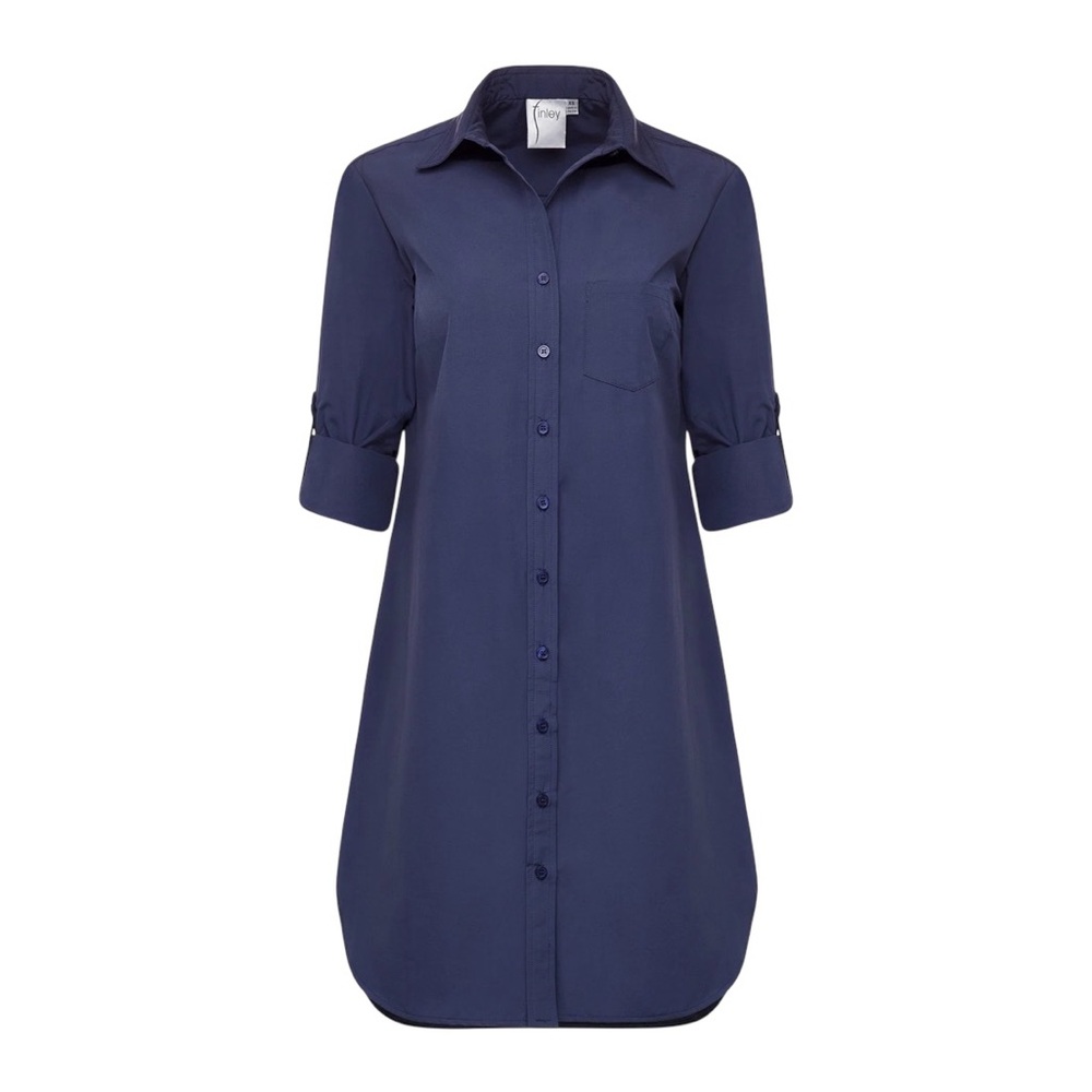 Finley navy blue roll-tab Alex shirt dress sz LG